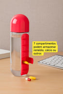 Organizador semanal da caixa da pilha com garrafa de água, 600ml, caso portátil do suporte das vitaminas da pilha de 7 dias, garrafa de beber ao ar livre 2 em 1